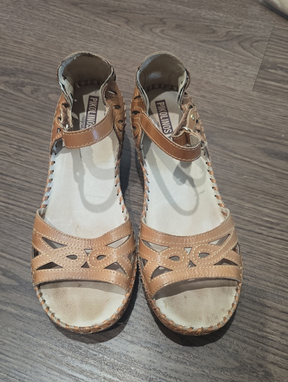 PIKOLINOS Women's Cognac Brown Leather Cutout Sandals 39